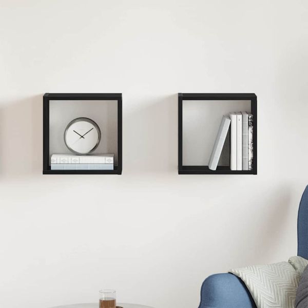 Стенни кубични рафтове, 2 бр., черен дъб, 30x15x30 см, инженерно дърво