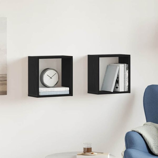 Стенни кубични рафтове, 2 бр., черен дъб, 30x15x30 см, инженерно дърво