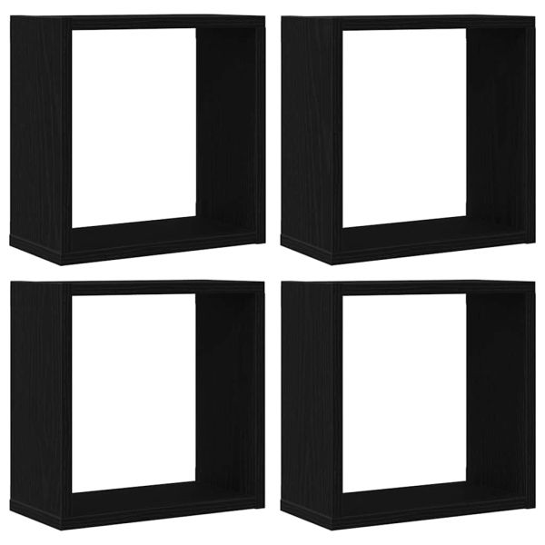Стенни кубични рафтове, 4 бр., черен дъб, 30x15x30 см, инженерно дърво