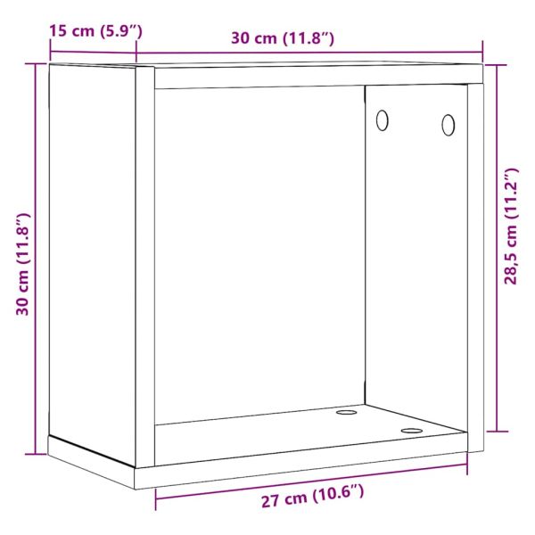 Стенни кубични рафтове, 4 бр., черен дъб, 30x15x30 см, инженерно дърво