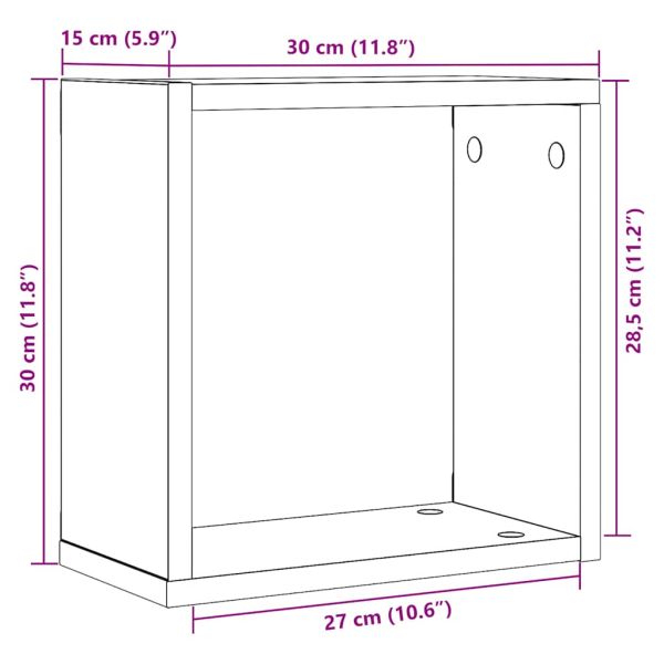 Стенни кубични рафтове, 6 бр., черен дъб, 30x15x30 см, инженерно дърво