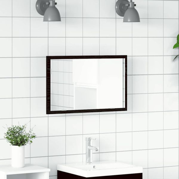Огледало за баня с LED осветление, черен дъб, 60x8,5x37 см