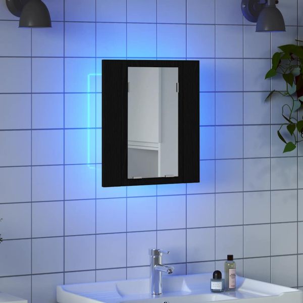 LED огледален шкаф за баня, черен дъб, 40x12x45 см, инженерно дърво