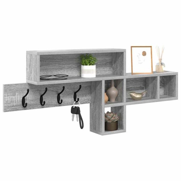 Стенен закачалка за палта с рафт Сив Сонома 100 x 12 x 43,5 см