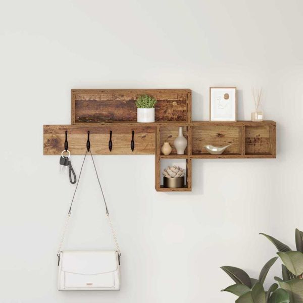 Стенен закачалка за палта с рафт Старо дърво 100 x 12 x 43,5 см