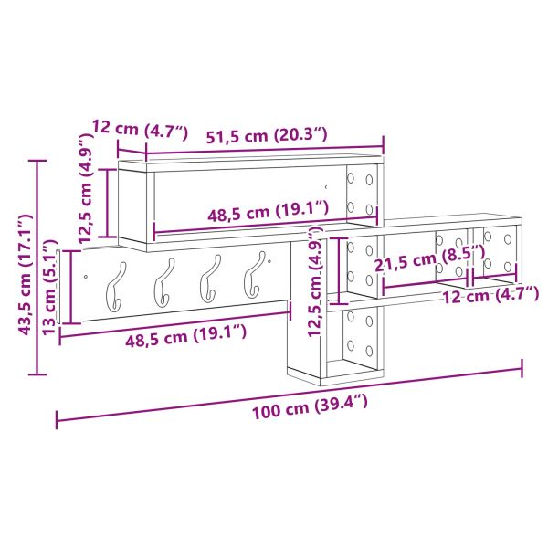 Стенен закачалка за палта с рафт Дъб 100 x 12 x 43,5 см