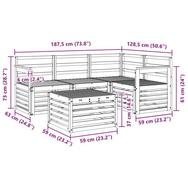Комплект дивани за открито 5 pcs Бяло 59 x 59 x 37 см