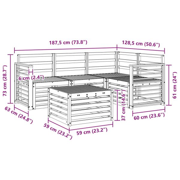 Комплект дивани за открито 5 pcs Бяло 59 x 59 x 37 см
