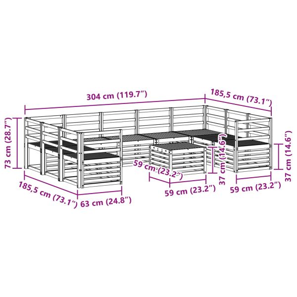 Комплект дивани за открито 10 pcs Бяло 59 x 59 x 37 см