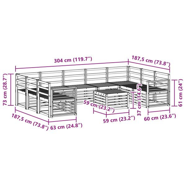 Комплект дивани за открито 10 pcs Бяло 59 x 59 x 37 см