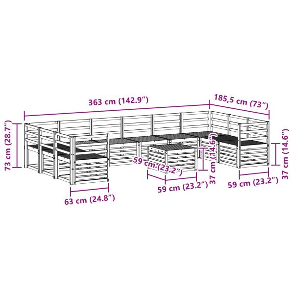 Комплект дивани за открито 11 pcs Бяло 59 x 59 x 37 см