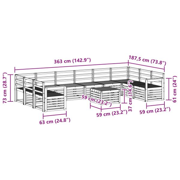 Комплект дивани за открито 11 pcs Бяло 59 x 59 x 37 см