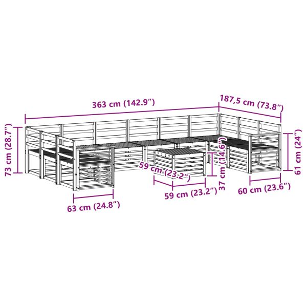 Комплект дивани за открито 11 pcs Бяло 59 x 59 x 37 см