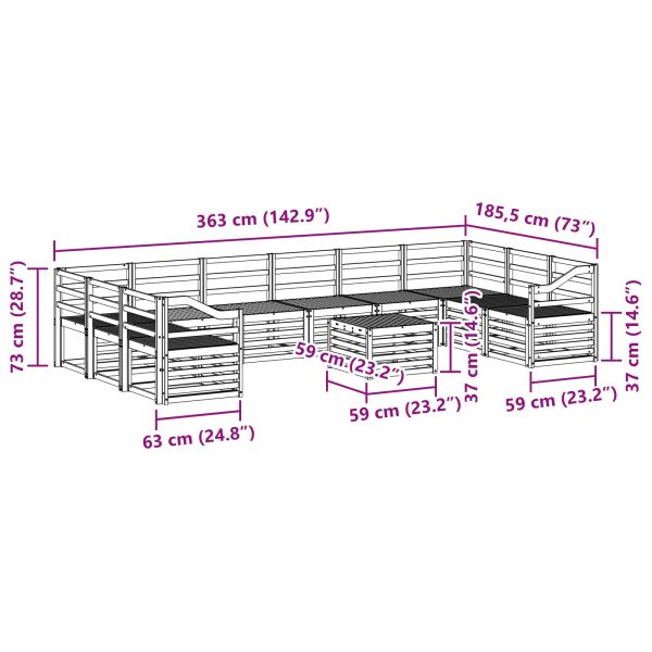 Комплект дивани за открито 11 pcs Бяло 59 x 59 x 37 см