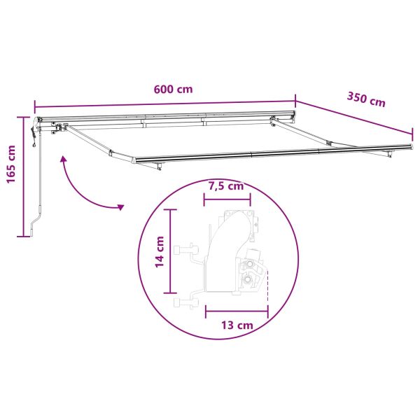 Прибираща се тента Пясък 600 × 350 cm Тъкан и алуминий
