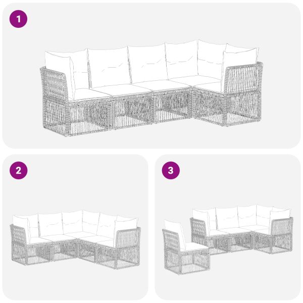 Градински Софа Комплект 5 pcs Сиво полиратан