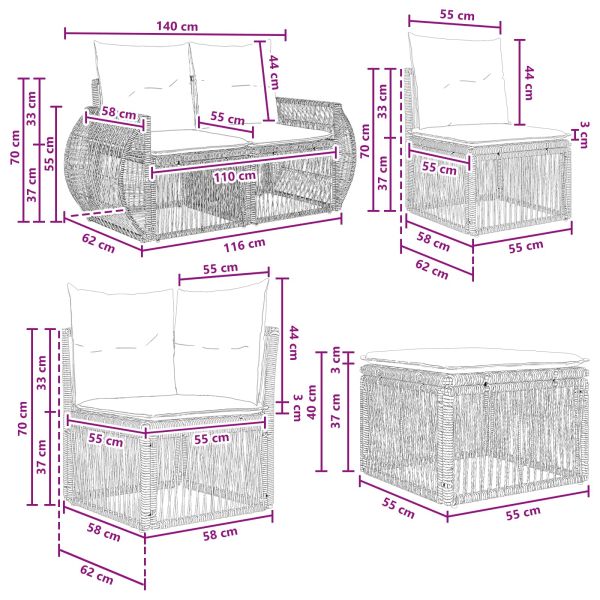 Градински Софа Комплект 9 pcs Сиво полиратан