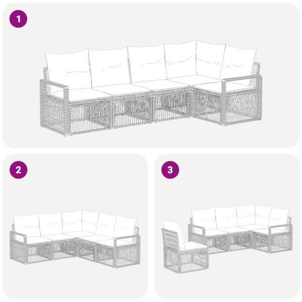 Градински Софа Комплект 5 pcs Сиво полиратан