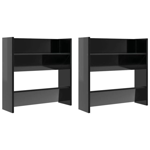 Шкафове за обувки 2 бр черен гланц 60x18x60 см инженерно дърво