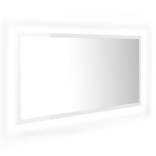 LED огледало за баня, бял гланц, 90x8,5x37 см, акрил