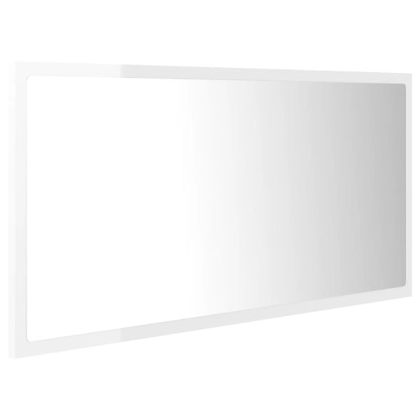 LED огледало за баня, бял гланц, 90x8,5x37 см, акрил