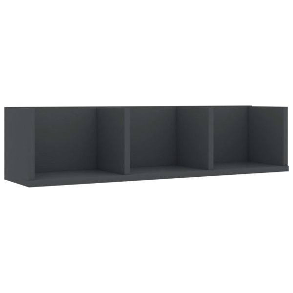 CD стенен рафт, сив, 75x18x18 см, инженерно дърво