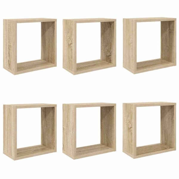 Стенни кубични рафтове, 6 бр, дъб сонома, 30x15x30 см