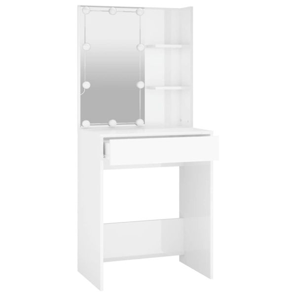 Тоалетка с LED, бял гланц, 60x40x140 см
