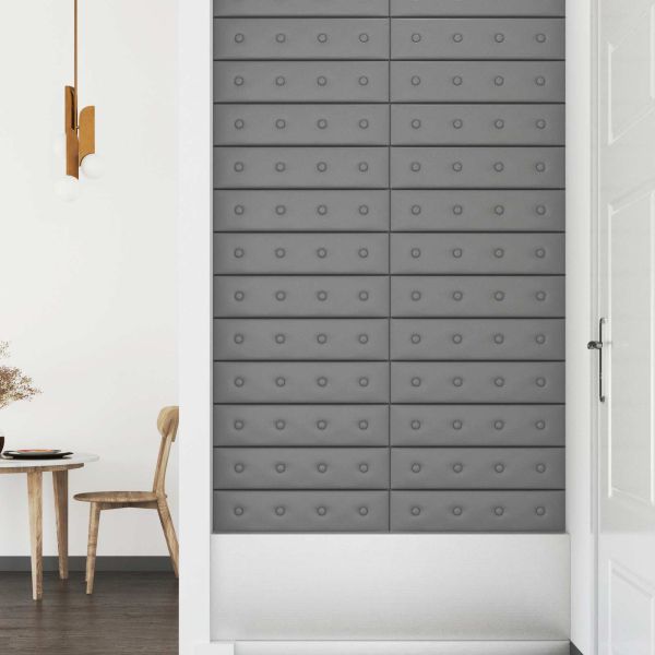 Стенно табло за легло 12 pcs Сив 60 x 15 cm Изкуствена