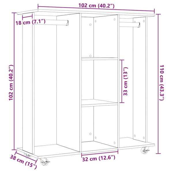 Гардероб с рафт дъб артизан 102 x 38 x 110 см Инженерно дърво