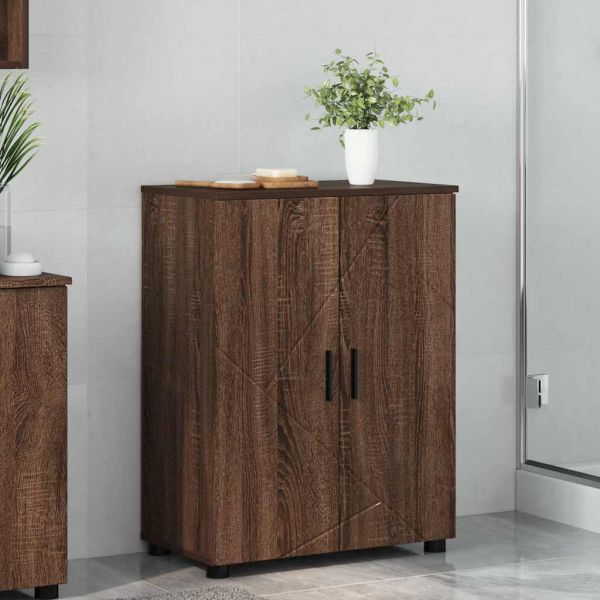 Шкаф за баня Кафяв дъб 60 x 35 x 80 см Инженерно дърво & Метал