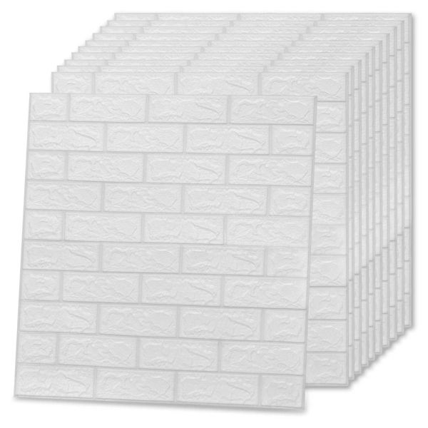 3D тапети Тухли, самозалепващи се, 10 бр, бели