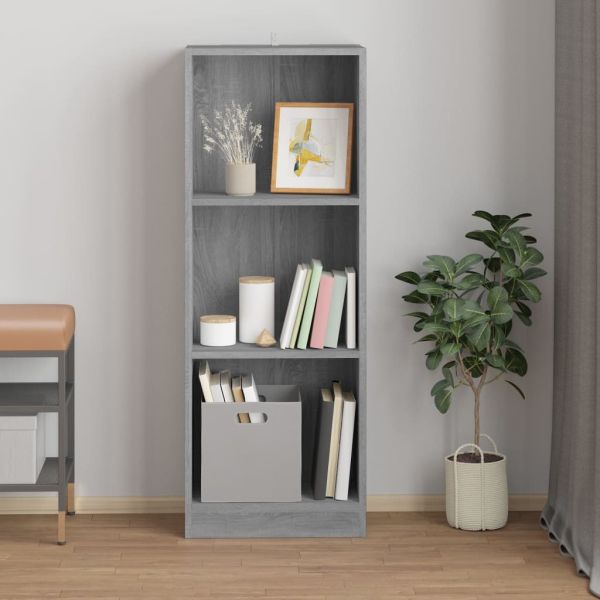 Библиотека на 3 нива, сив сонома, 40x24x109 см, инженерно дърво