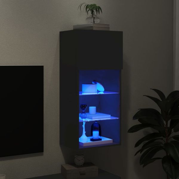 ТВ шкаф с LED осветление, черен, 40,5x30x90 см