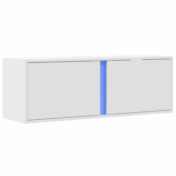 Стенен ТВ шкаф с LED осветление, бял, 100x31x35 см