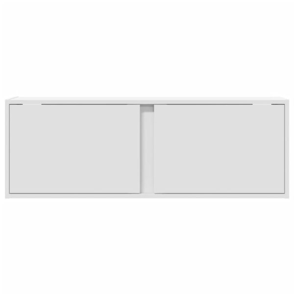 Стенен ТВ шкаф с LED осветление, бял, 100x31x35 см