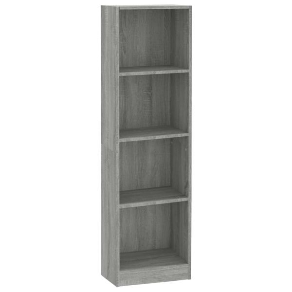 Библиотека на 4 нива, сив сонома, 40x24x143 см, инженерно дърво