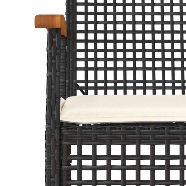 Градински комплект от 3 части с възглавници черни полиратан