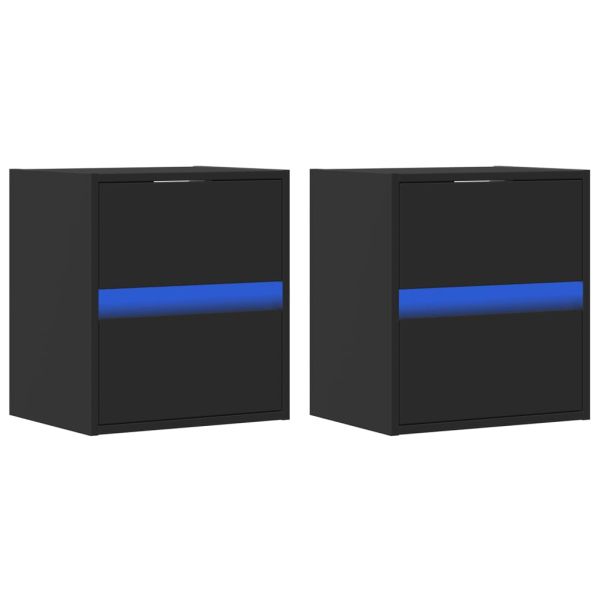 Стенни ТВ шкафове с LED осветление, 2 бр, черни, 41x31x45 см