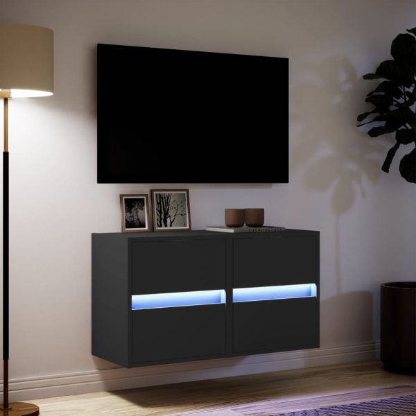 Стенни ТВ шкафове с LED осветление, 2 бр, черни, 41x31x45 см