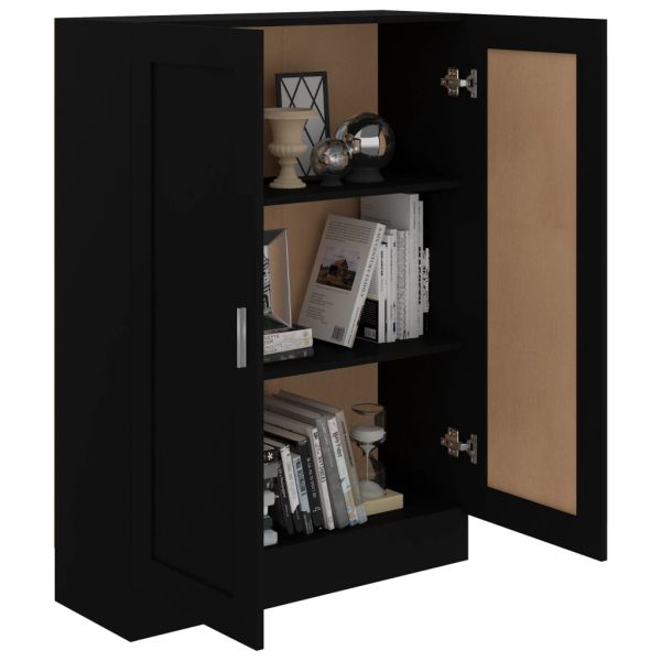 Шкаф за книги, черен, 82,5x30,5x115 см, инженерно дърво