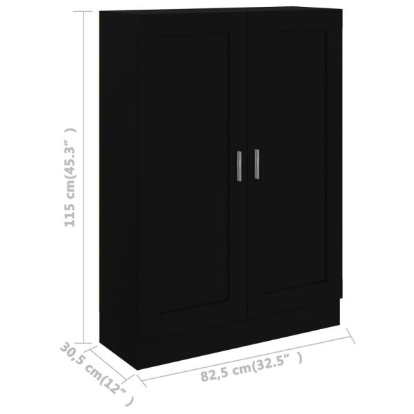 Шкаф за книги, черен, 82,5x30,5x115 см, инженерно дърво