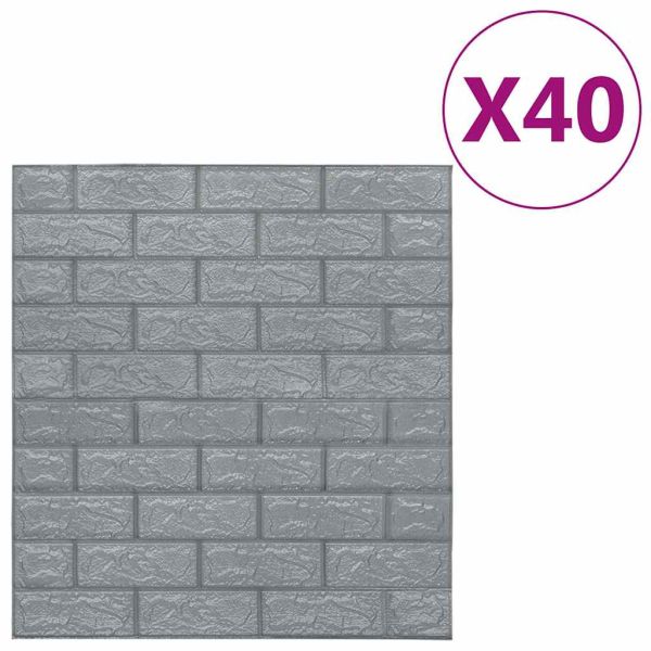 3D тапети Тухли, самозалепващи се, 40 бр, антрацит