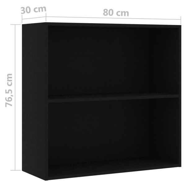 2-етажна библиотека, черна, 80x30x76,5 см, инженерно дърво
