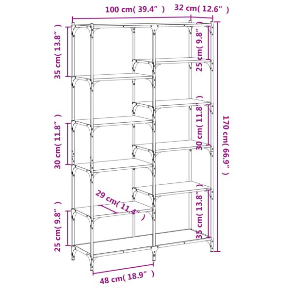 Етажерка опушен дъб 100x32x170 см инженерно дърво и желязо