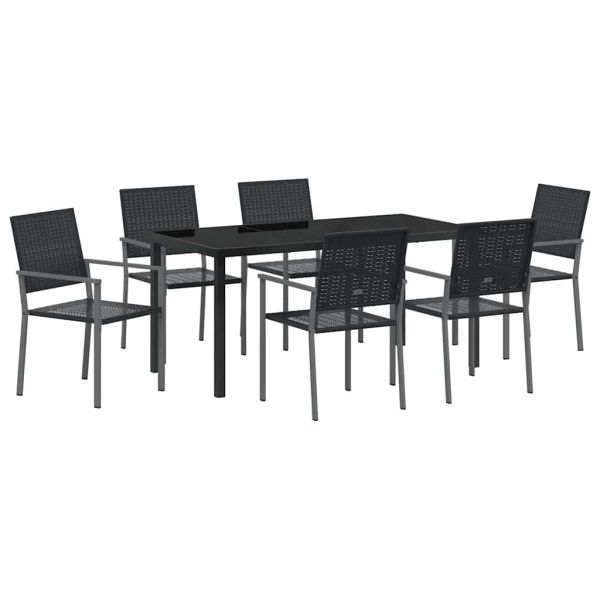 Комплект за хранене в градината 7 pcs Черно ПЕ ратан