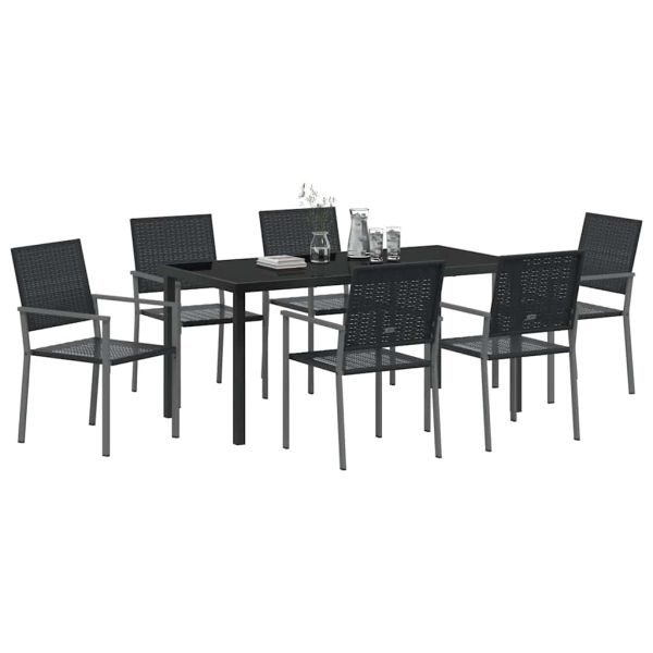 Комплект за хранене в градината 7 pcs Черно ПЕ ратан