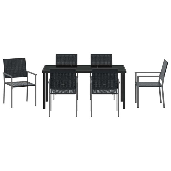 Комплект за хранене в градината 7 pcs Черно ПЕ ратан