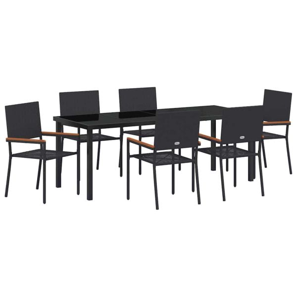 Комплект за хранене в градината 7 pcs Черно полиратан