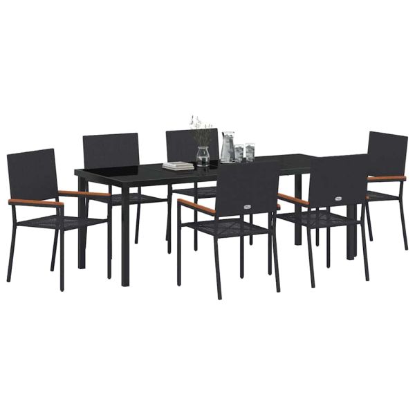 Комплект за хранене в градината 7 pcs Черно полиратан